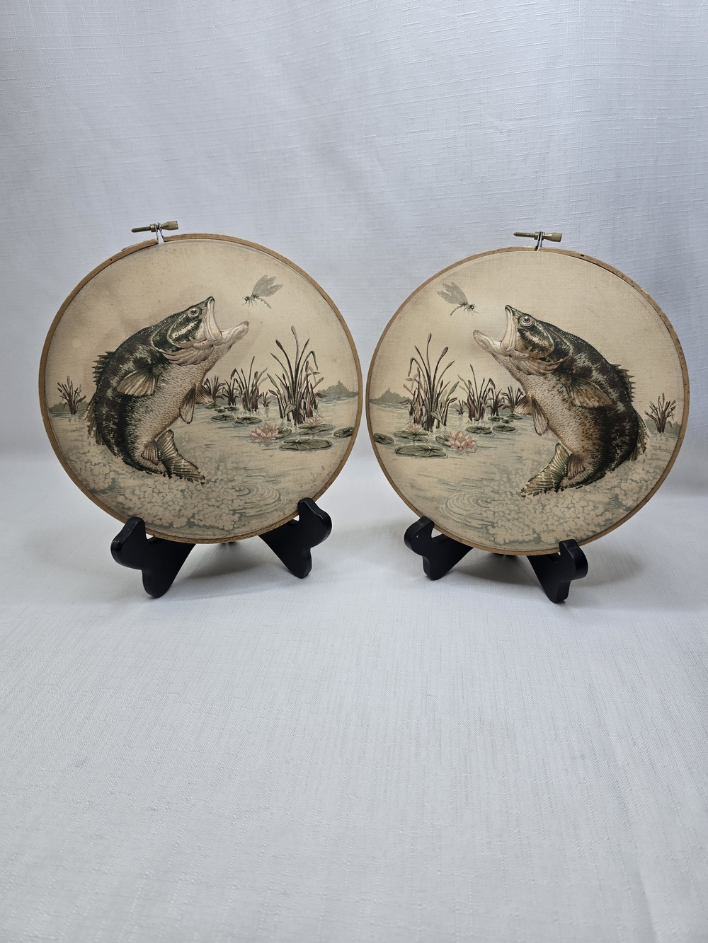 Set of 2 Fish Embroidery Hoop Wall Art - Beige